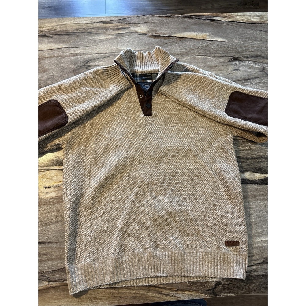 Buffalo David Bitton‎ Men's Weebery Mock Neck Sweater Jute Mix Elbow Patch Sz Md